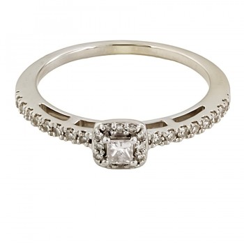 9ct White Gold Diamond 0.25cts Ring Size M